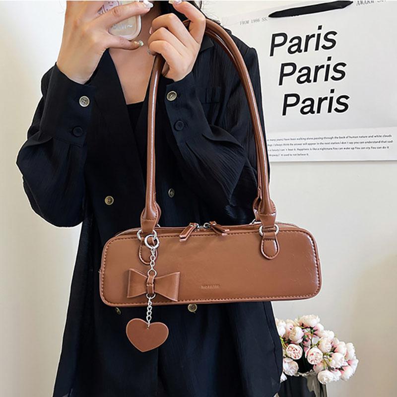 Versatile Women's PU Leather Arc Bags Red One Shoulder Bag Monochromatic with Zipper Fashionable Women's Bags New