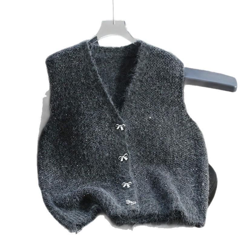 High-End Women's Sequin Knitted Sleeveless Cardigan Vest - Perfect for Layering In Spring, Autumn, and Winter 2025