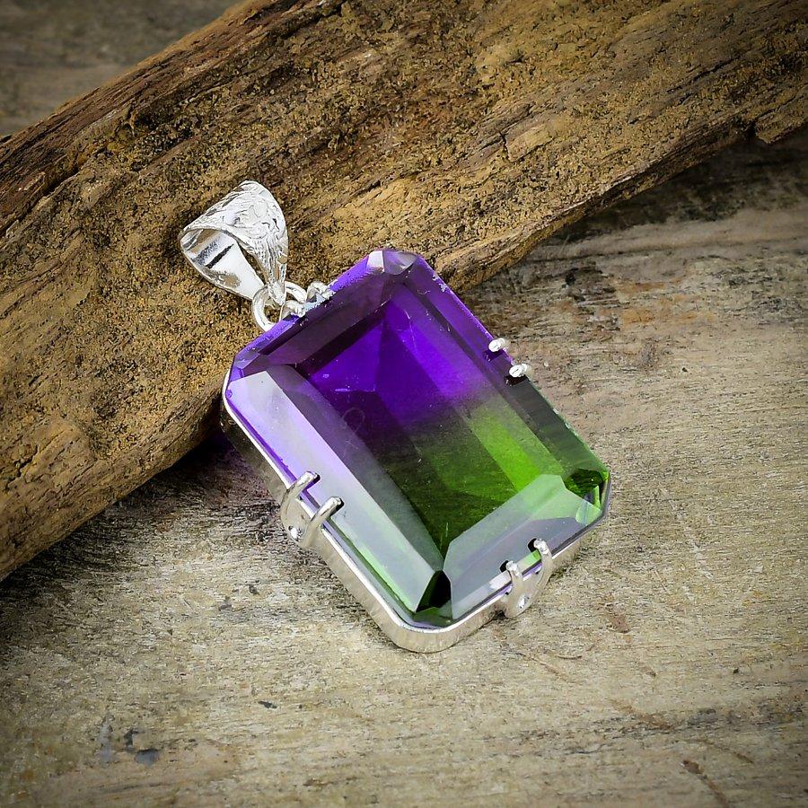 

Bi-Color Tourmaline Gemstone 925 Sterling Silver Jewelry Pendant 1.77 M-134