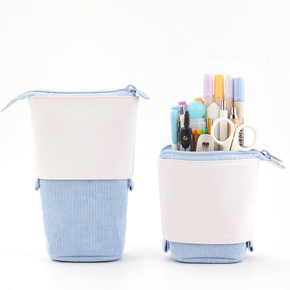 Cute Retractable Pencil Case Multi-function Pen Bag Kawaii Boba Milktea Smile Face Stationery Case Canvas Pen Holder Organizer