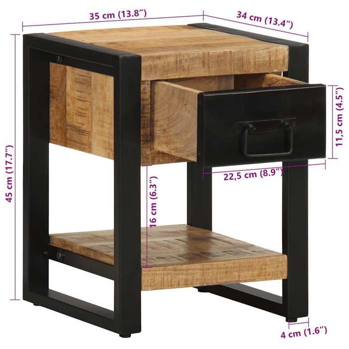 VidaXL Bedside Tables 2 Pcs Solid Raw Mango Wood 4013568
