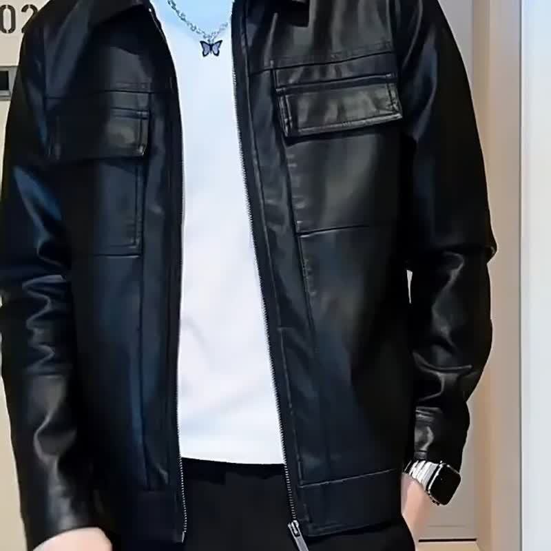 Spring and Autumn Jacket Men's trendy retro washed old black denim jacket trendy handsome short slim fit