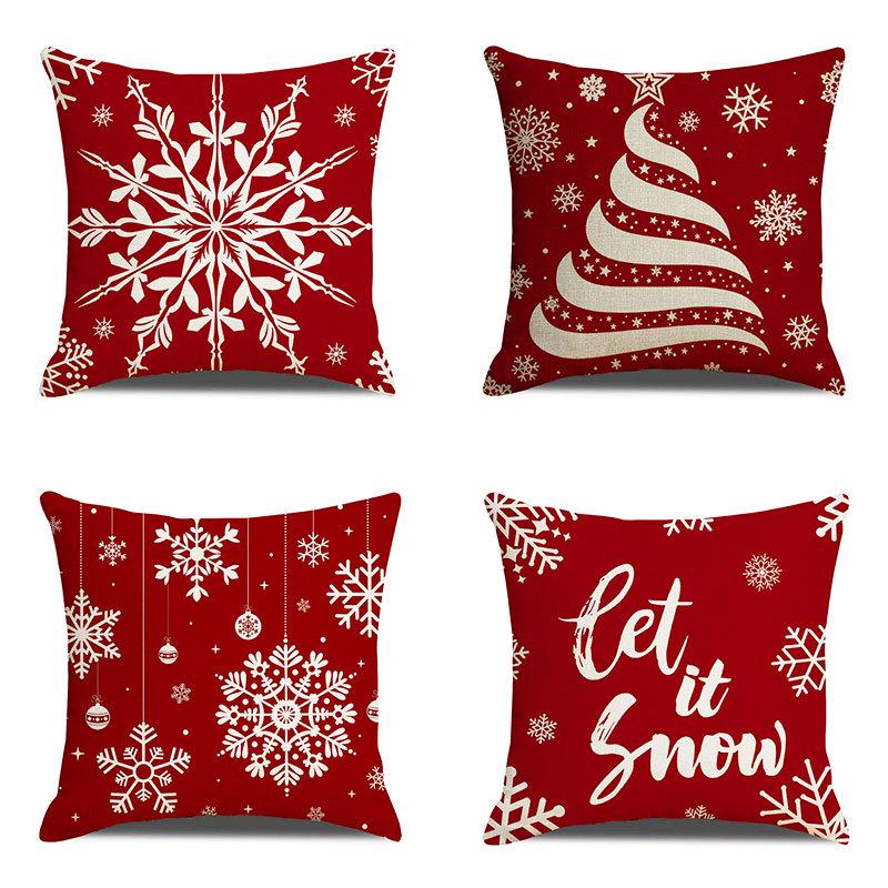 New Linen Christmas Pillowcase with Santa Claus and Reindeer Design