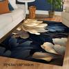 Diamond Velvet Mat Anti Slip Point Plastic Backing Nordic 3D Floral Dark Blue Golden Large Area Mat Living Room Bedroom Office