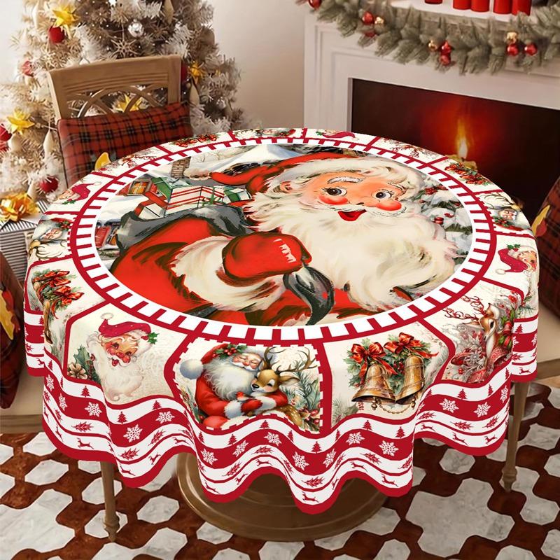 Vintage Christmas Tablecloth New Year 2026 Santa Claus Table Cover Christmas Party Table Decorations for Home 2026 Gifts Navidad