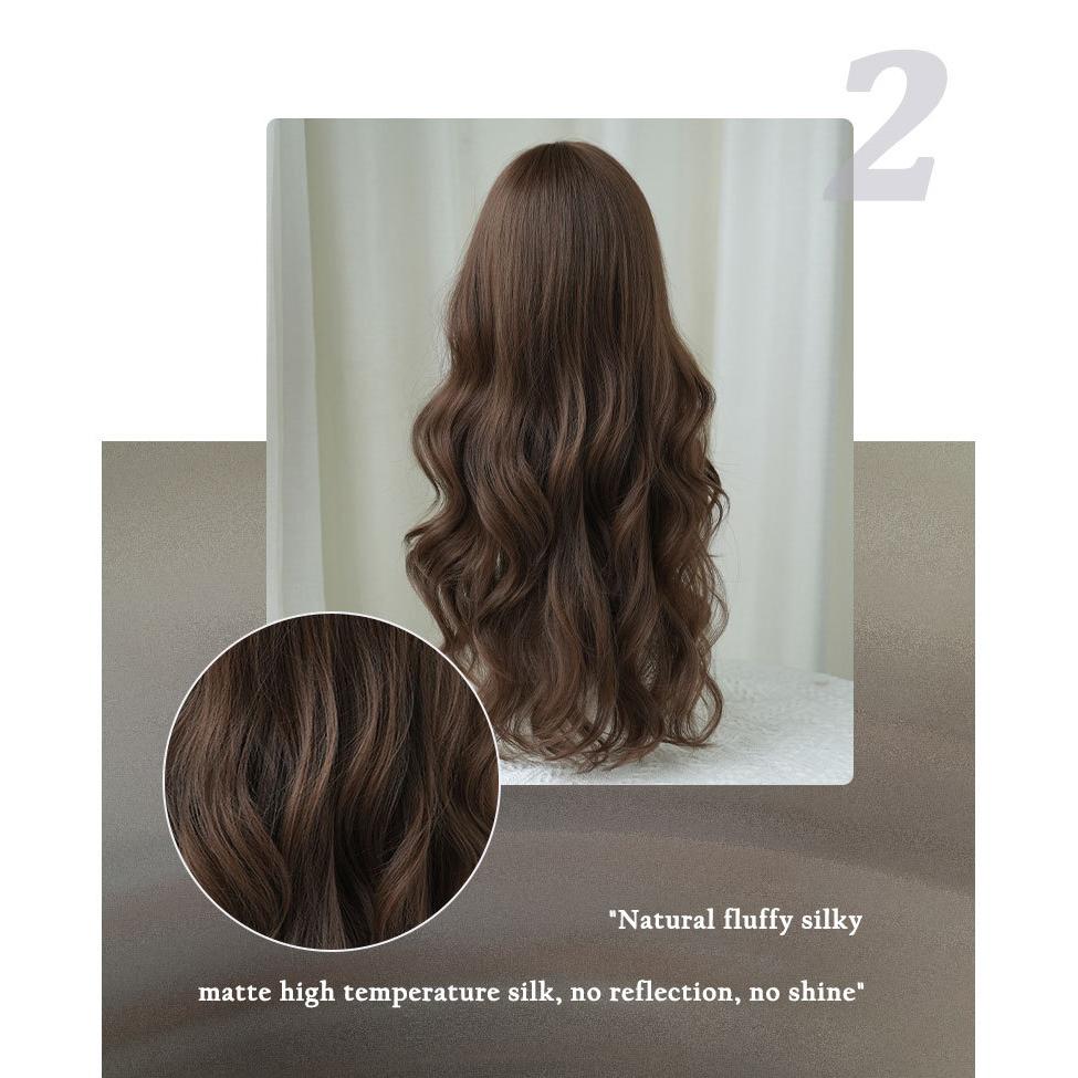 Dark Brown Big Waves Long Wig for Women - Full Bangs Voluminous Full Cap, Heat Style Trim Ready, Natural Realistic Daily