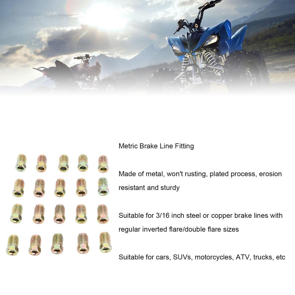 20 Pcs Brake Line Nut Fittings M10 X 1mm Metric Brake Line Invert Flare Fitting for 3/16" Brake Line Tubing