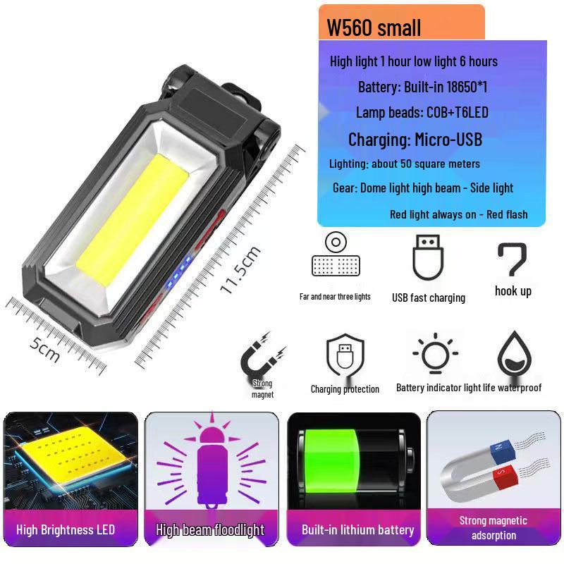 COB LED Work Light: USB Charge, Magnetic Hook, Power Display, Emergency Flashlight