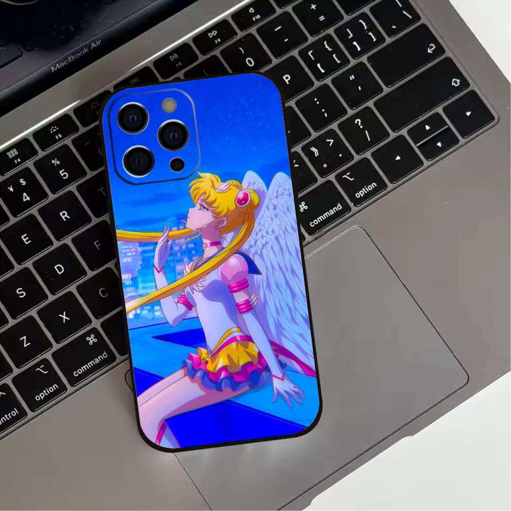 S-Sailor Moon Anime  Phone Case For iPhone 17,16,15,14,13,12,11 Plus,Pro Max,XS,Soft Silicone Black Cover