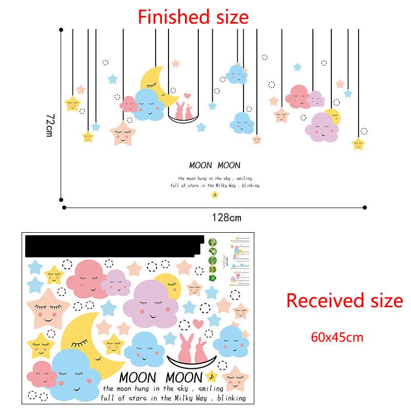 

Cartoon Moon Clouds Stars Wall Stickers for Kids Room Decor Nursery Living Room Bedroom Background Vinyl Decals 45cmx60cm різнокольоровий