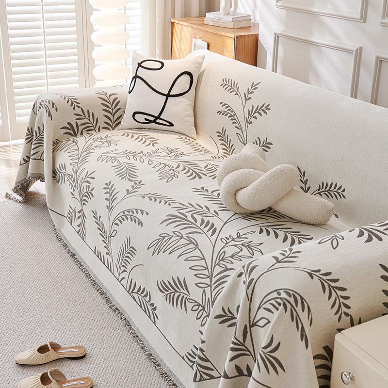 Chenille Full Coverage Sofa Cover with Leaf Pattern Premium Cushion for All Seasons