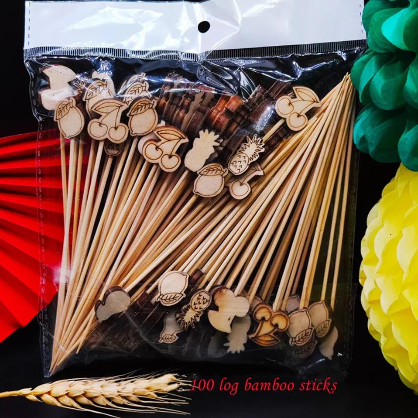 100Pcs Disposable Bamboo Sticks Food Fruits Cocktail Handmade Toothpicks Picnic Party Decorations Christmas Daily Use Decoration