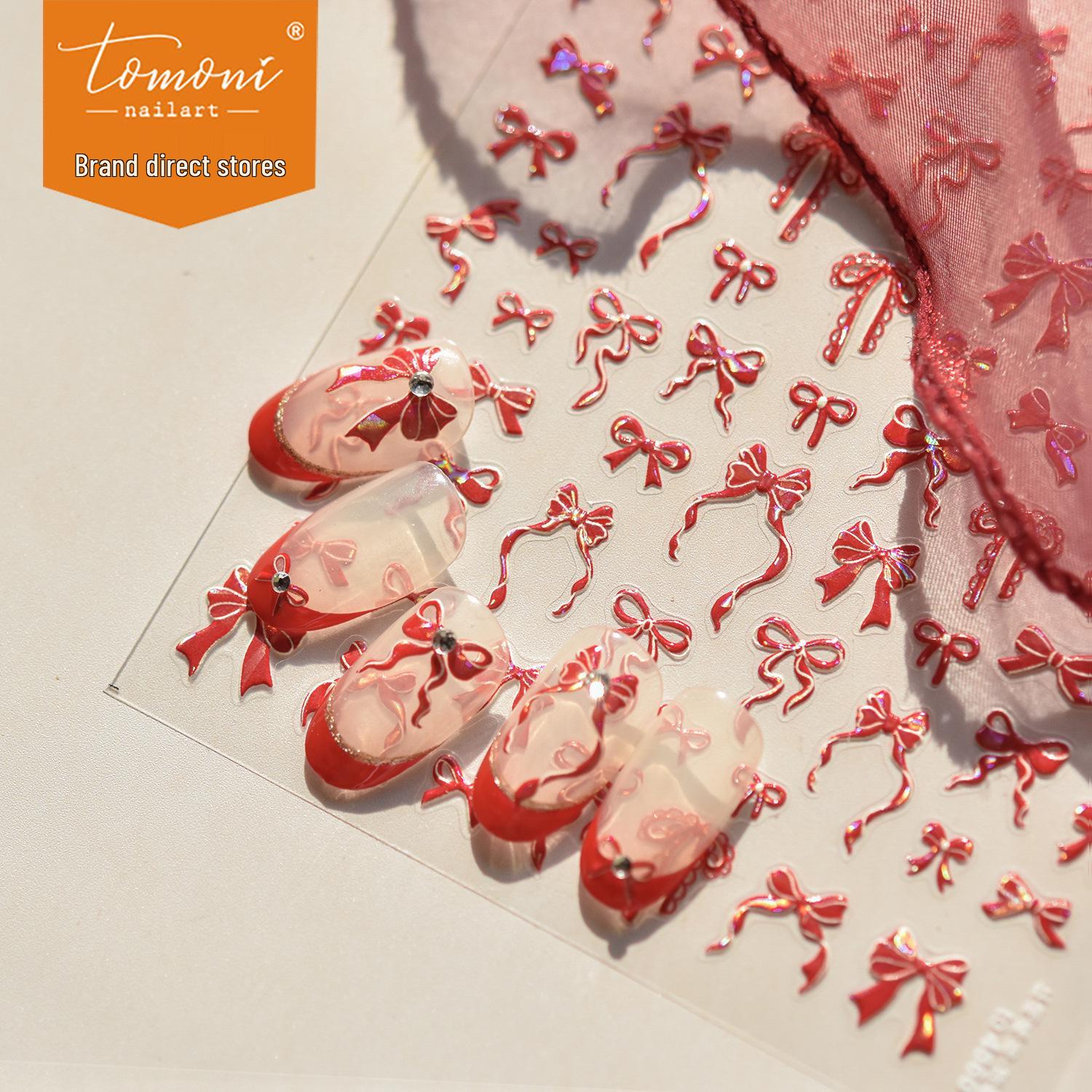 

Tomoni 3D Embossed Nail Stickers - Red Bow Japanese Nail Art Décor