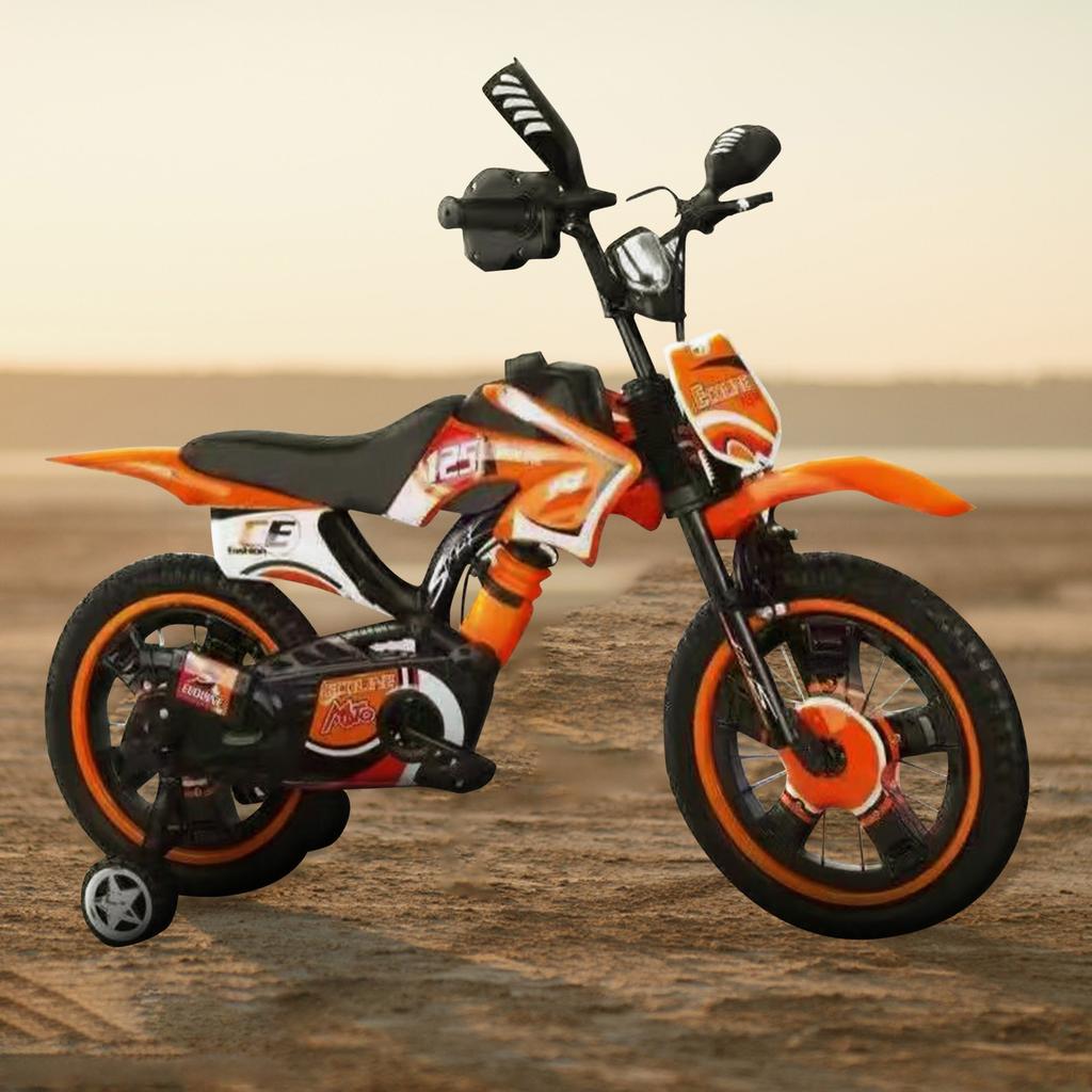 Kids Bike, 12in Boys Motorbike Styling Bikes Children With Stabilisers Pedal Cool Motorcycle Bicycles