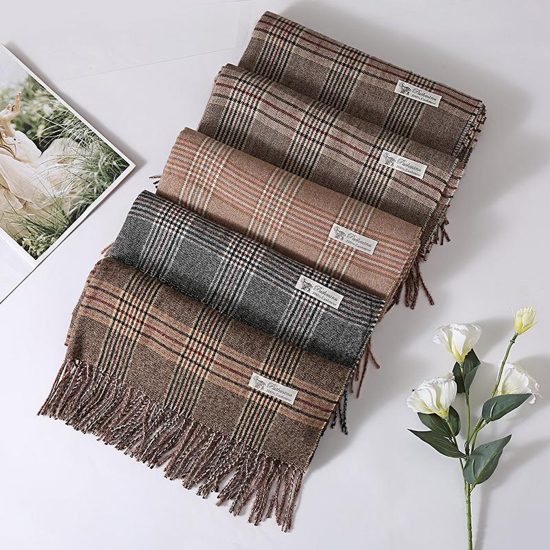 Winter Cashmere Plaid Scarf Design Women Warm Shawl Wraps Soft Pashmina Men Long Tassels Scarves Thick Blanket Foulard Bandana
