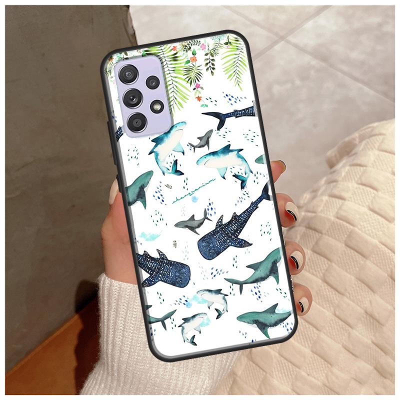 Cartoon Sharks Case For Samsung Galaxy A14 A34 A54 A12 A22 A32 A42 A52 A13 A23 A33 A53 A50 A51 A71 Cover