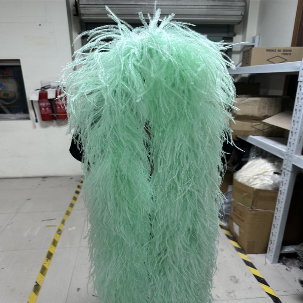 

2 Метри Натуральне Боа з Пір я Страуса 6 шарів Пір я Страуса Оздоблення Шаль Фарбований Різний Декор Вечірнього Одягу Плюмаж Шарф 6 PLY boa м ята зелений колір