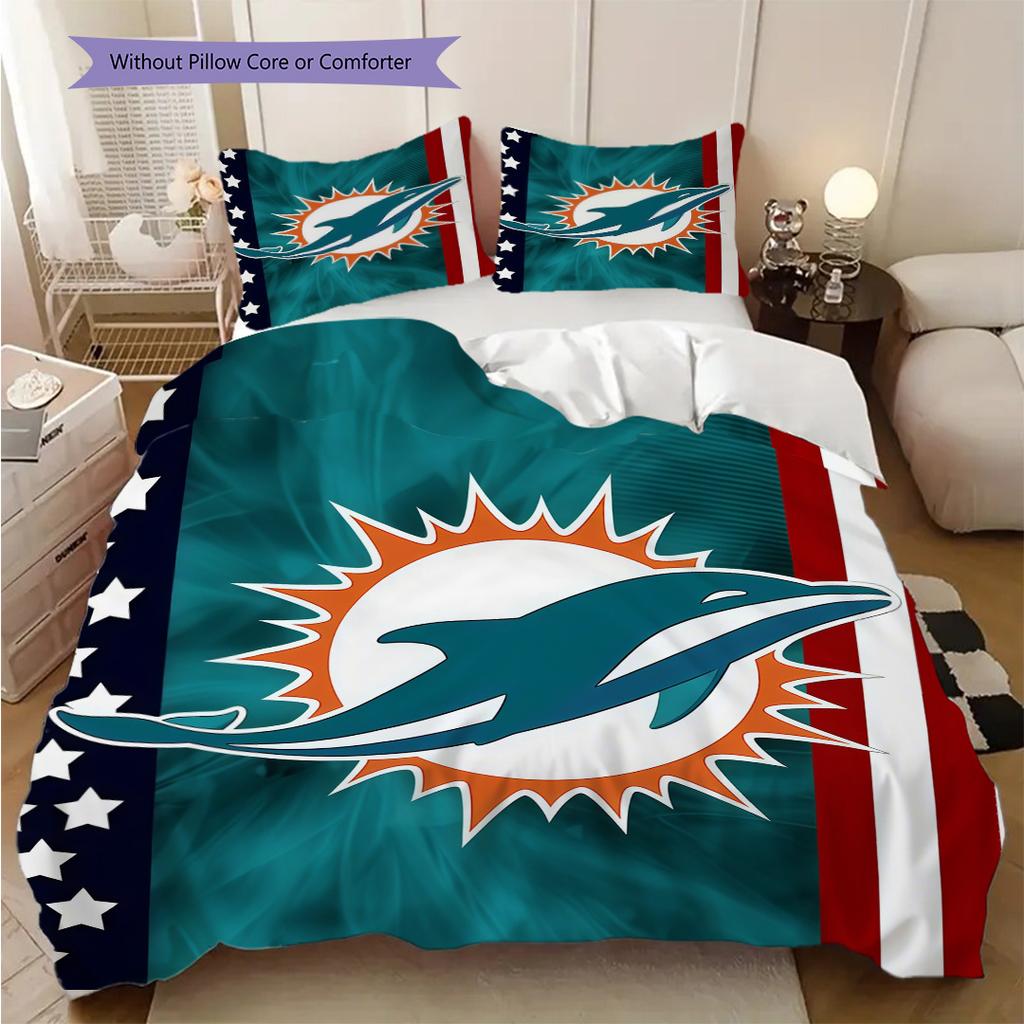 Miami Dolphins Spirit Three-piece set(1 * duvet cover + 2 * pillowcase, without core)Duvet cover and pillowcase Soft and comfortable