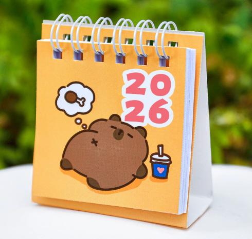 

1pc Kapibala Desk Calendar Random Design Cute Capybara Mini Desk Calendar Portable Student Fun Calendar Home Decoration 2026