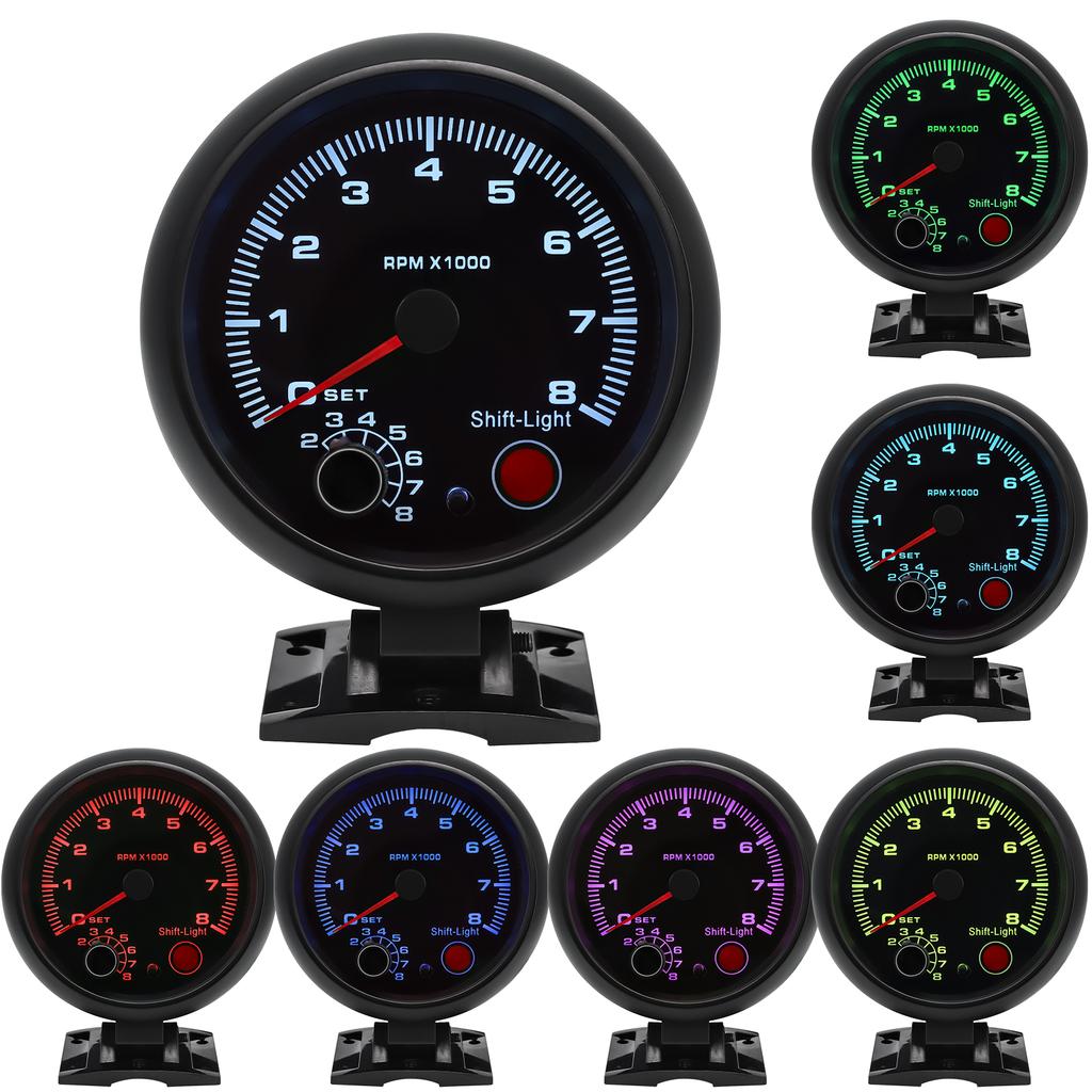 AD 95MM Auto Tachometer 0-8000 RPM Meter Gauge with Inter Shift Light 7 Color Racing Meter Tacometro Moto Motorcycle