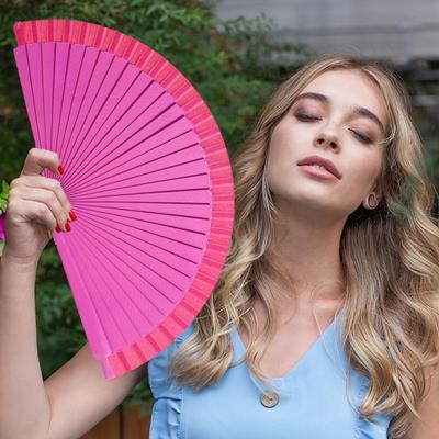 Ensfarvet Træ Foldbar Ventilator Bærbar Sommer Håndholdt Køleventilator Dekoration Danseshow Rekvisitter Fest Kostume Tilbehør