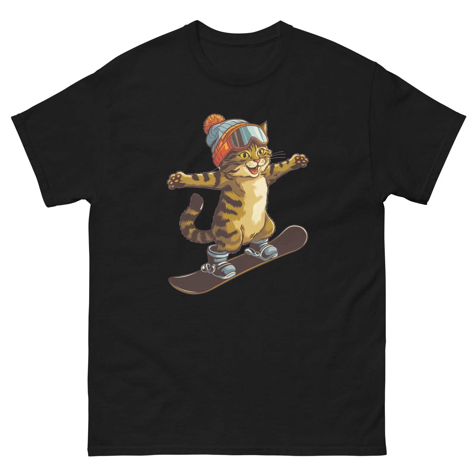 Tabby Cat Snowboarding Fun Snowboarder T-Shirt XL