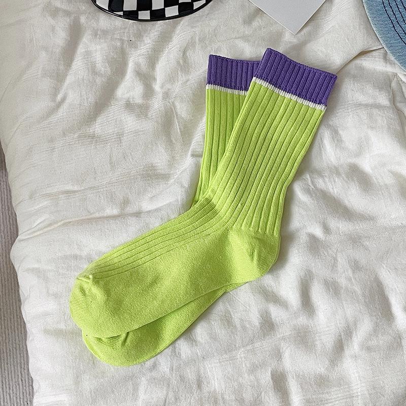 Dopamin Damen Candy Farbe Mid-Tube Socken - Trendige Kontrast Sportstrümpfe