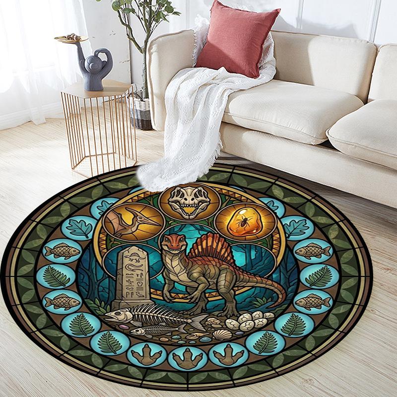 Prehistoric Glass Round Area Rug Under Office Chairs Bedroom Living Room Home Decor