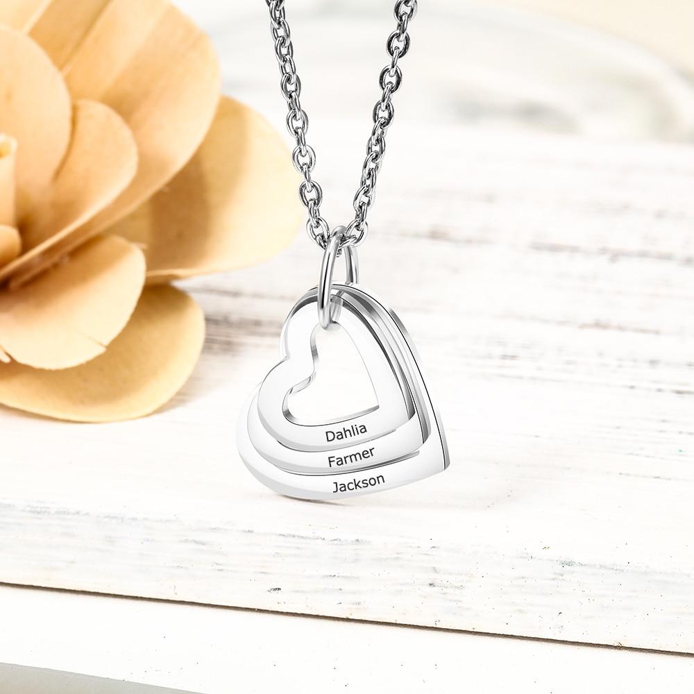 Gepersonaliseerde Hanger Ketting Modieuze Dames Stijlvolle Roestvrij Staal Sieraden Hol Hart Hanger Aangepast 3 Namen Bedel Kettingen Beloofd Souvenir