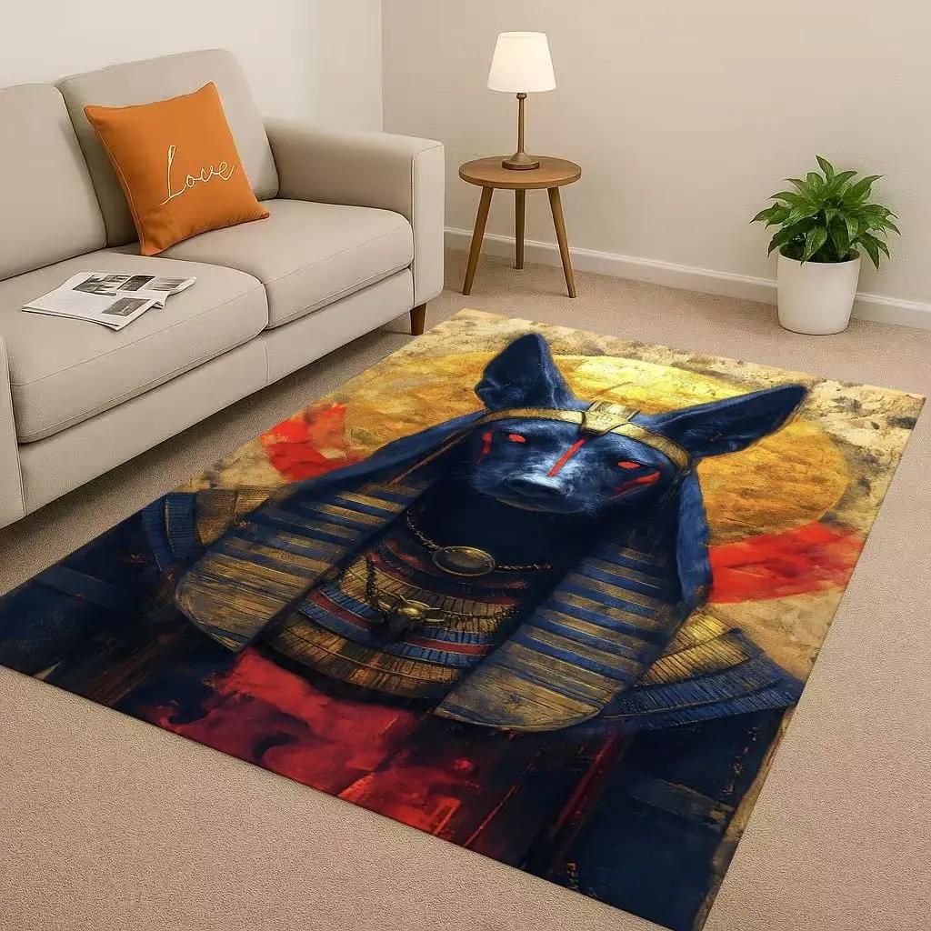 Retro Dead God Anubis Pharaoh Ancient Egypt Cartoon Living Room Non-Slip Area Rug Carpet For Bedroom Playroom Sofa,Home Doormat