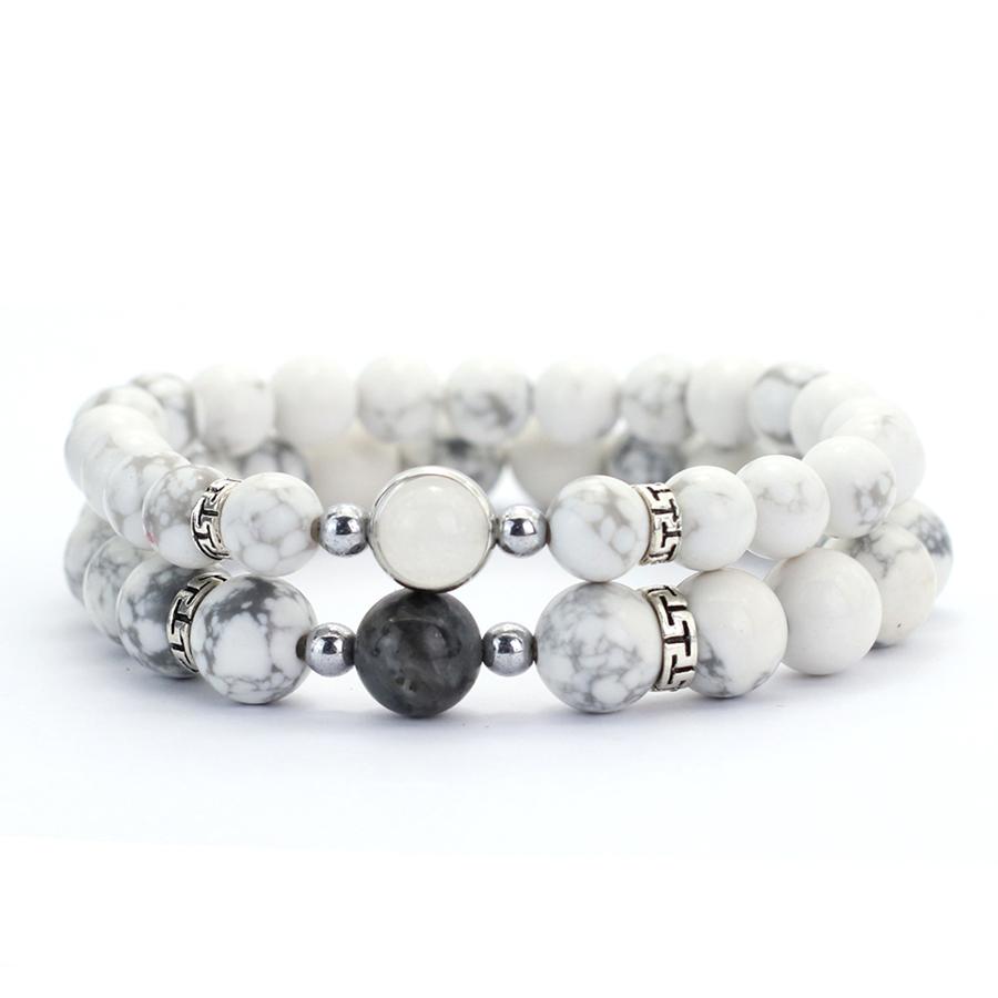 

Romantic 2Pcs/Pair Couple Bracelet 8mm 10mm Beads Strand Braslet Valentine Day Gift Obsidian Blue Sandstone Matching Braclet
