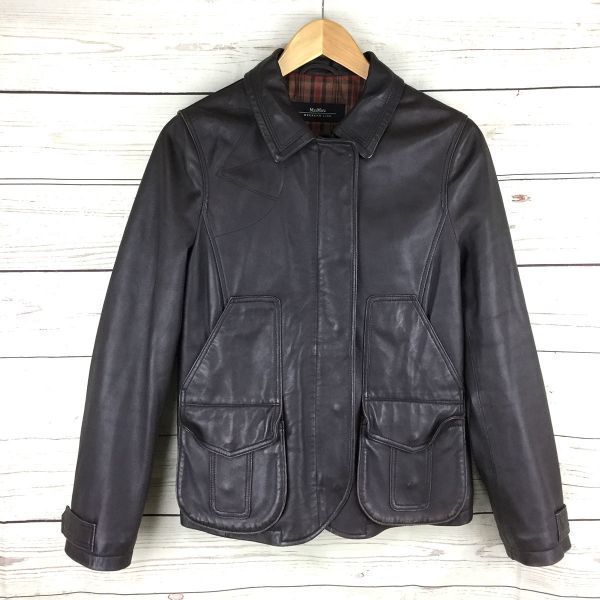 

max mara Leather Rider Jacket/M/Dark Brown/Check Lining/Biker Style