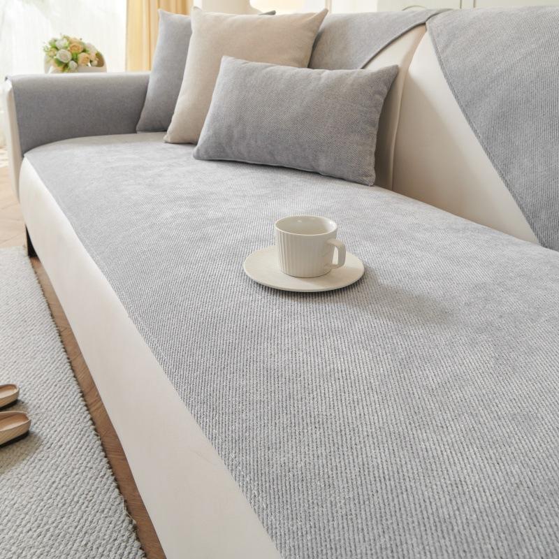 Новая кремовая ткань для чехла на диван в стиле легкой роскоши водонепроницаемая и нескользящая чехол с прямыми линиями однотонный простой и прочный 70x70cm светло-серый 3960₽