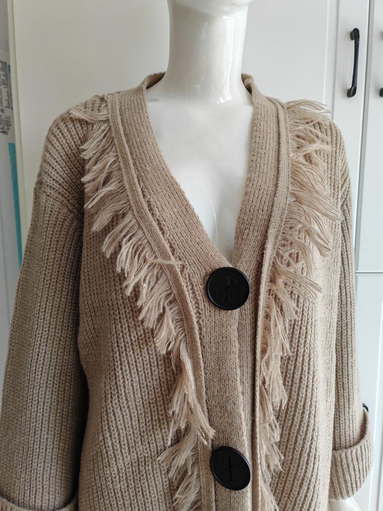 2025 Autumn/Winter European & American Women's Fashion Tassel Knit Cardigan Sweater