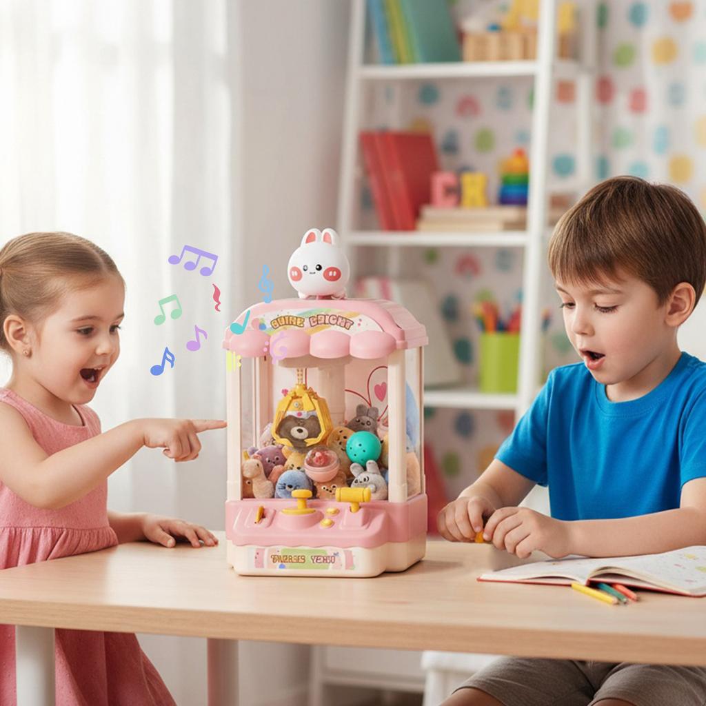 Lovely Claw Machine with Sound & Plush Toys Mini Plush Toys Prize Dispenser USB Charging Birthday Gifts For Girls 3 To 8 Years