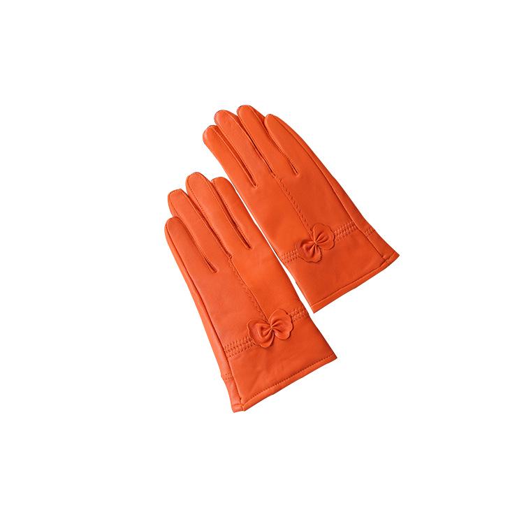Women's Winter Bow Leather Gloves: Thick Velvet, Windproof, Waterproof, Warm Cycling Gloves