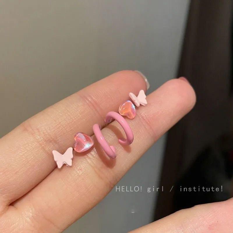 Piercing náušnice IF ME s motýlem pro ženy, růžové srdce, květina, kruhové náušnice C šperky