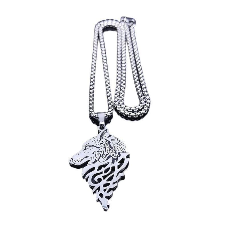 Wolf Head Head Pendant Necklace Stainless Steel Chain Choker for Men and Women Party Jewelry Cultural Event Accessory