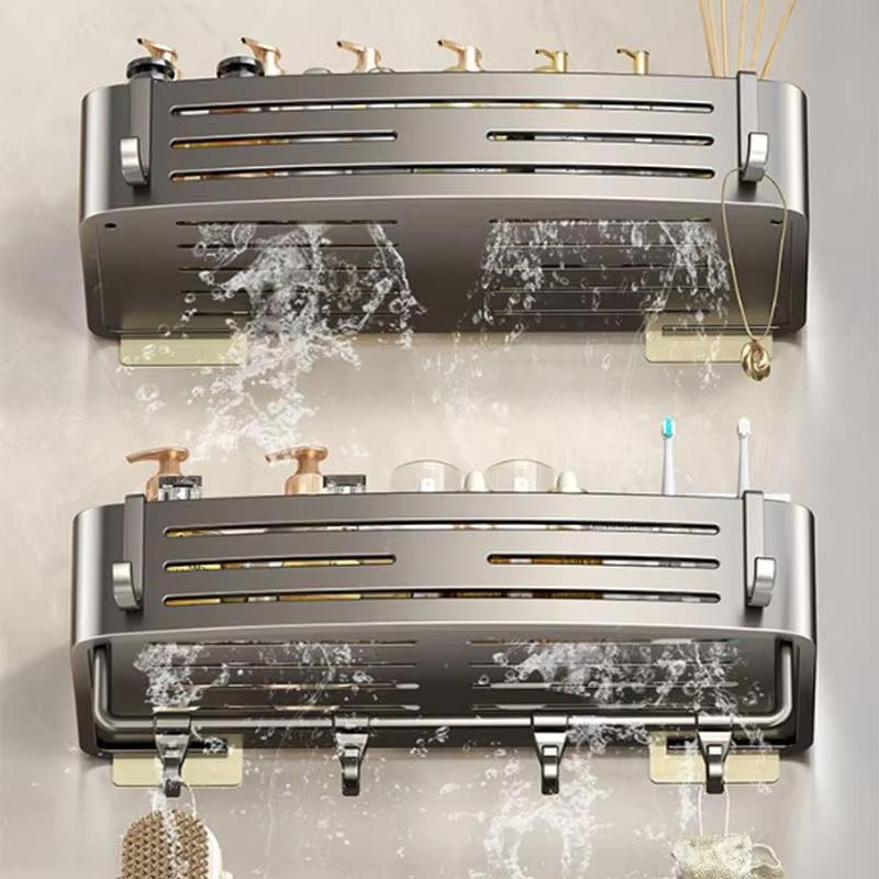 Shower Corner Shelf Without Drilling Aluminum Bathroom Shelf With Towel Bar Shampoo Holder Toilet Rack Bathroom Accessories