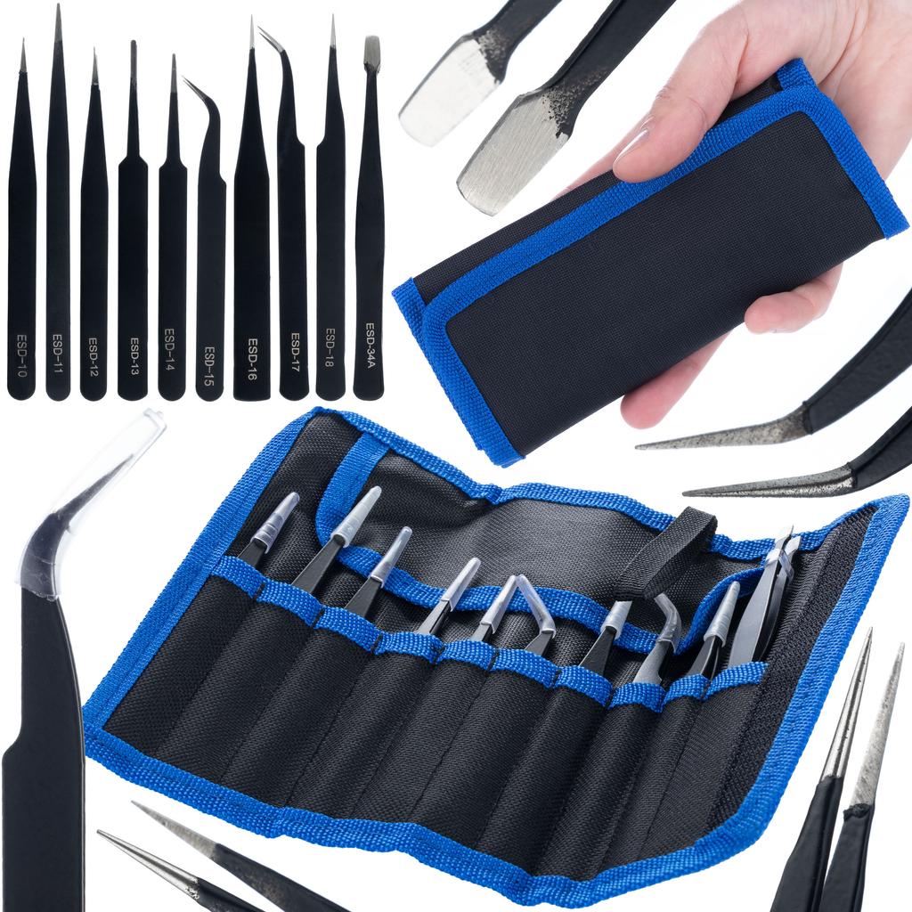 Set Of 10 Precision Tweezers In A Case