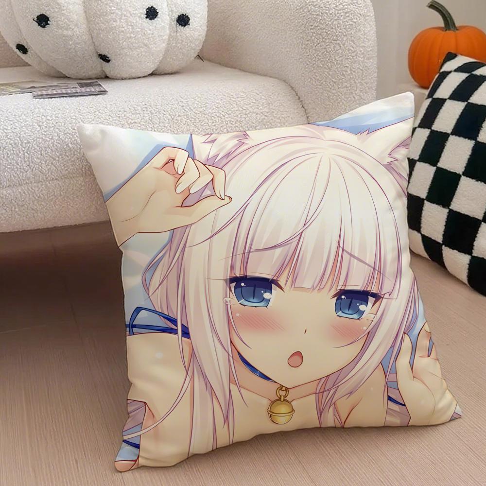 Cute Japanese Visual Novel Anime NNekopara Cushion Cover Throw Pillow Cover Hidden Button Durable Polyester Chair Cushion