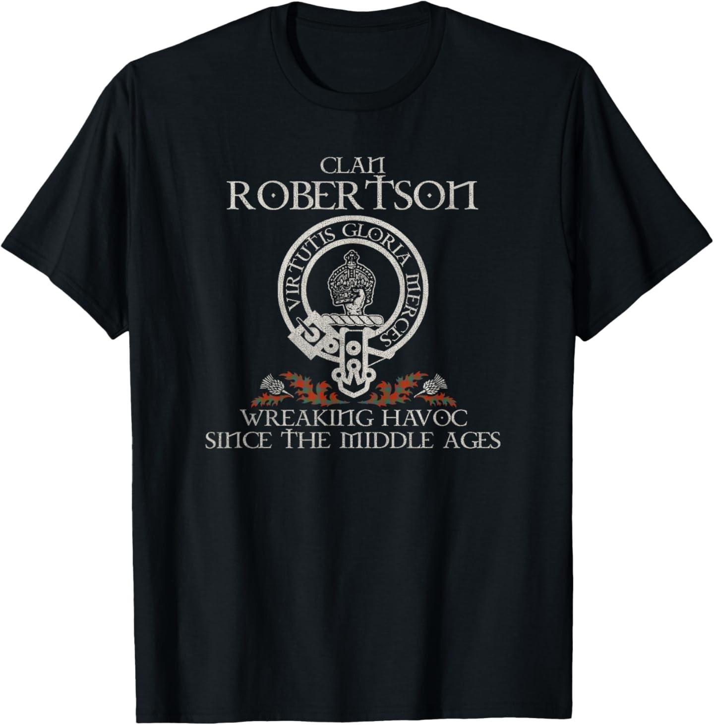 Clan Robertson Crest Surname Scottish Heritage Vintage T-Shirt L
