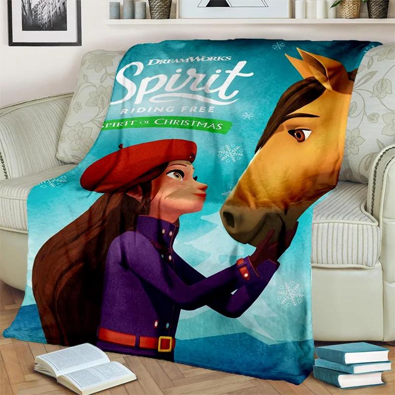 Coperta Cartoon Spirit a Cavallo con Cavalli Liberi, Morbida Coperta Plaid per Casa Camera da Letto Letto Divano Picnic Viaggio Ufficio Coperta per Bambini