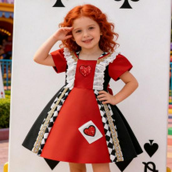 Queen of Hearts Girls’ Cosplay Dress for Alice In Wonderland Role-Playing