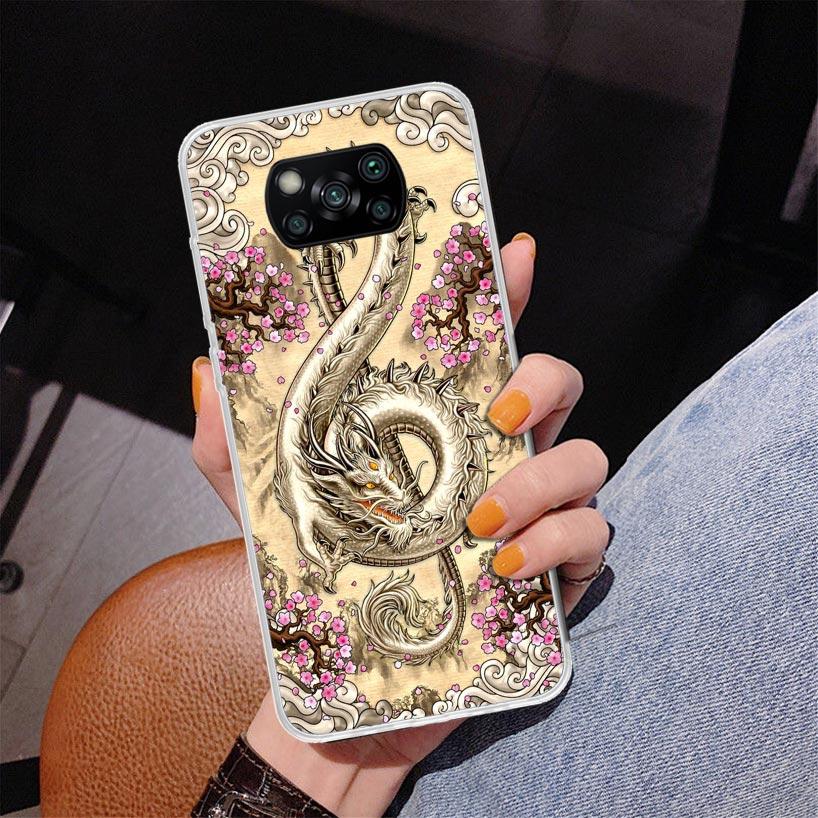 Asian Dragons Animal Tattoo Phnoe Case for Xiaomi Poco X5 X6 X7 Pro X4 Gt F7 Ultra M8 M7 Redmi 15C 15 13C 13 12C 12 Unique Cover