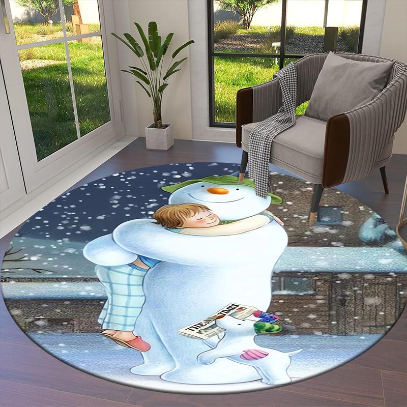 The Snowman Cartoon Round Area Rug,Carpet Rug for Living Room Bedroom Sofa Playroom Decor,Non-slip Floor Mat Q0044