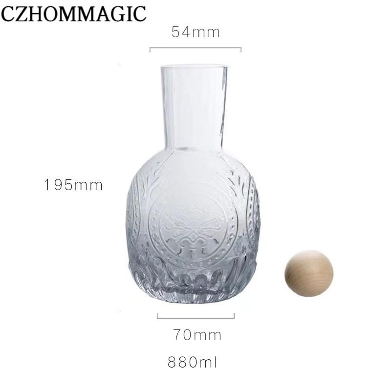 880ml Bedside Water Carafe Glass Cup Drinkware Set Vintage Transparent Cold Water Cup&Bottle for Pitcher Nightstand Bedroom Gift