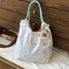 Korean Style Floral Pressed Canvas Tote Bag Large Capacity Women's Shoulder Handbag CLE