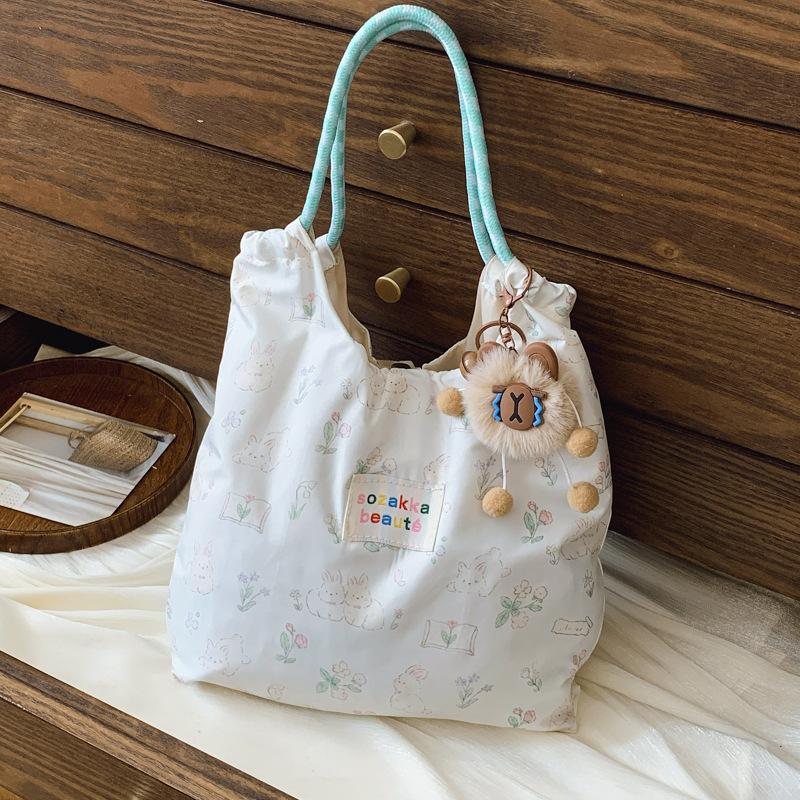 Korean Style Floral Pressed Canvas Tote Bag Large Capacity Women's Shoulder Handbag CLE
