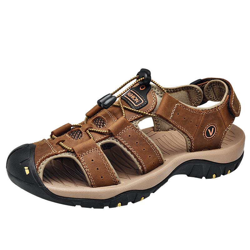 Summer Men Shoes 2025 Genuine Leather Men Sandals Outdoor Male Beach Slippers Man Sandals Plus Size 38-48